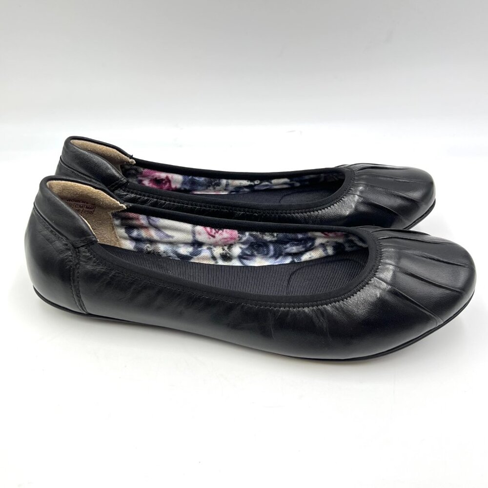 Rockport Womens Size‎ 9 Black Leather Pleated Slip On Ballet Flats Shoes